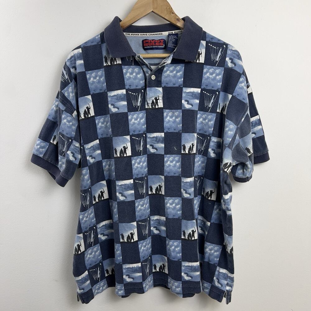 Vintage Pivot Rules Golf Polo XL Plaid Golfers 90s